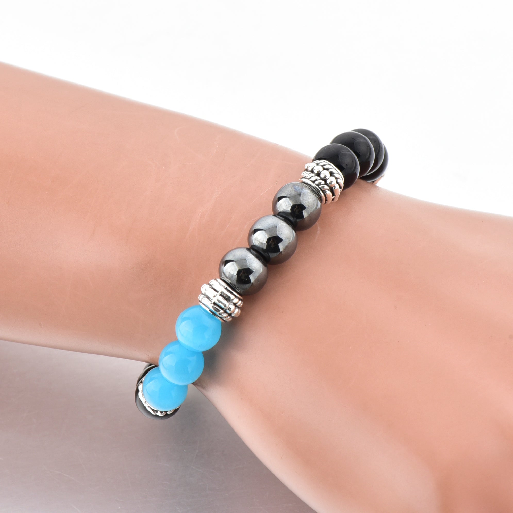 Women Magnetic Black & Blue Hematite- Bracelet