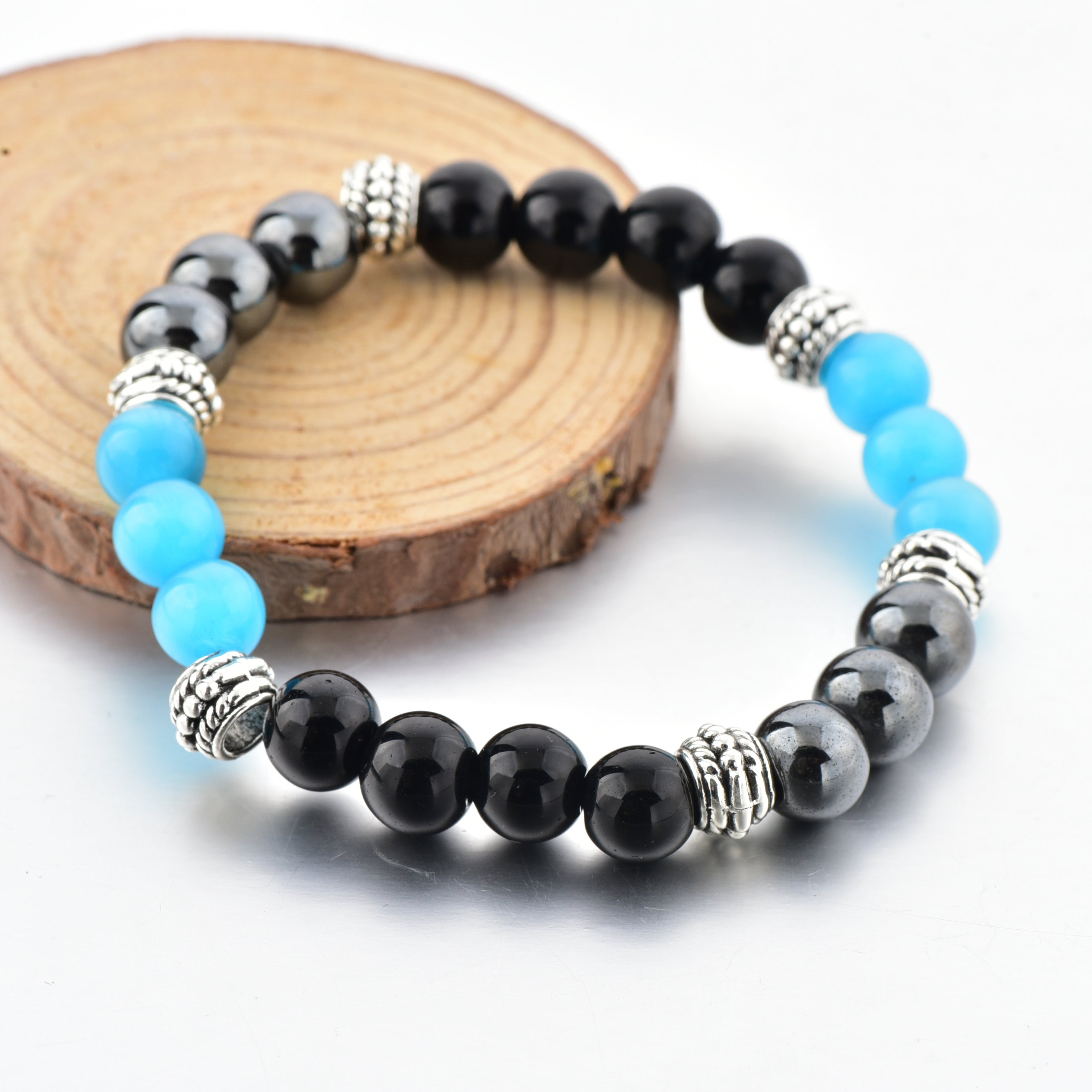 Women Magnetic Black & Blue Hematite- Bracelet