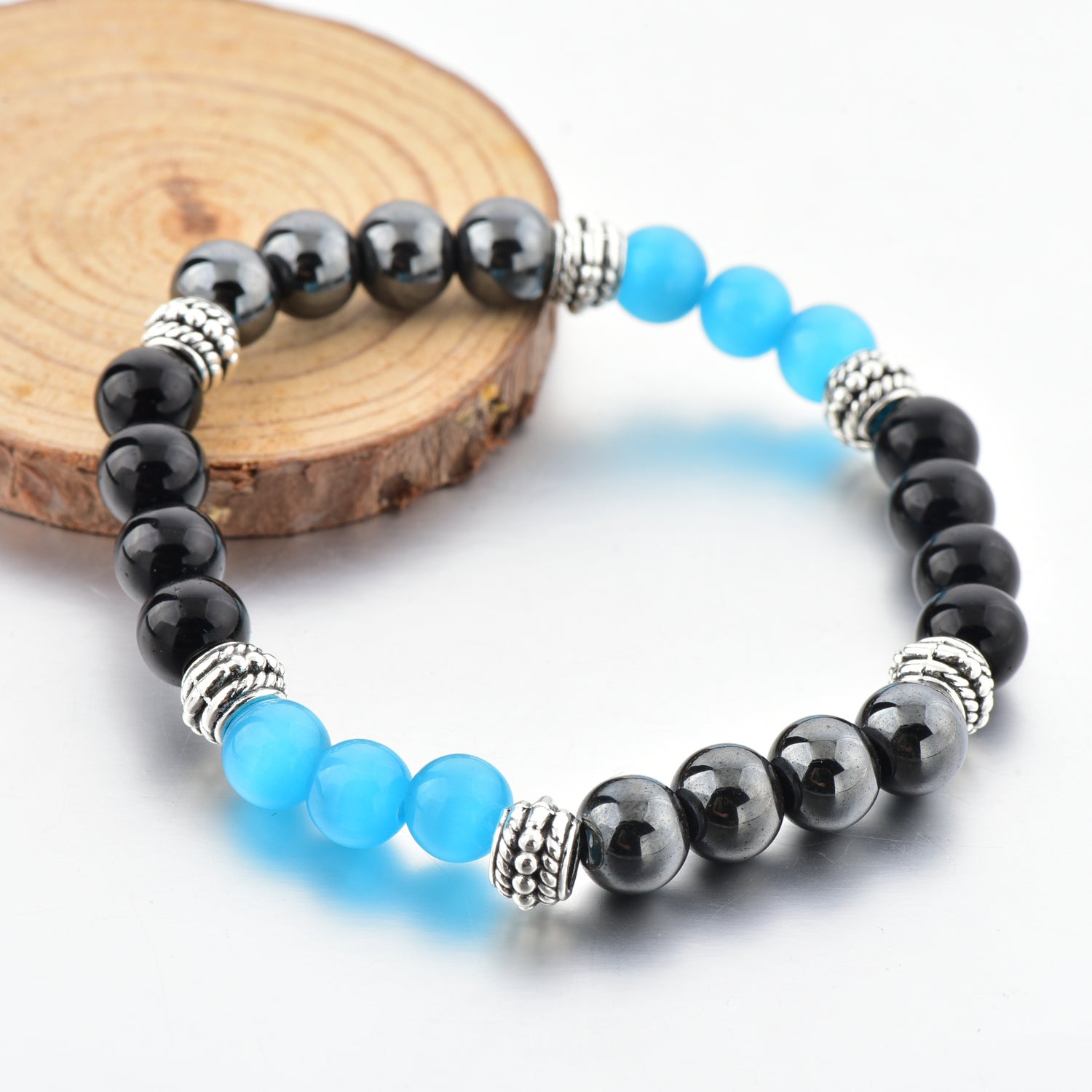 Men Magnetic Black Blue Hematite-Bracelet